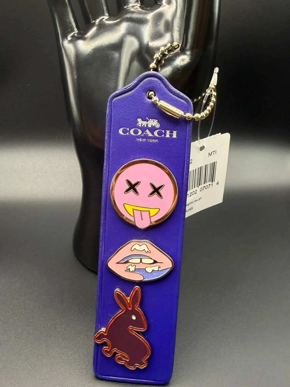 COACH Purple Leather Keychain with Playful Pins